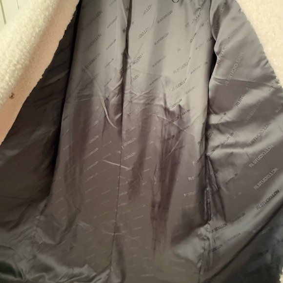 River Island Black and White Checkered Studio Borg Long Sherpa Coat Large - Picture 8 of 9